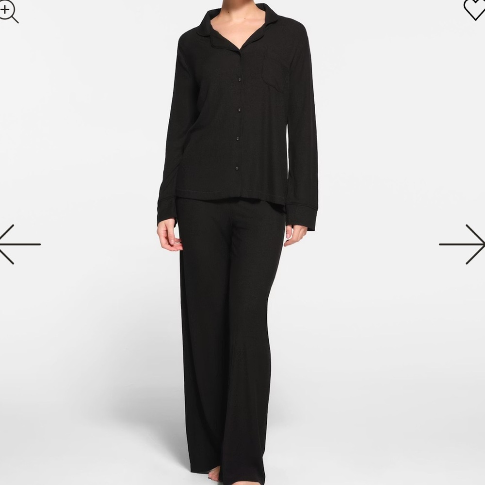 SKIMS Black Long Sleeve Button Up Pajama Set